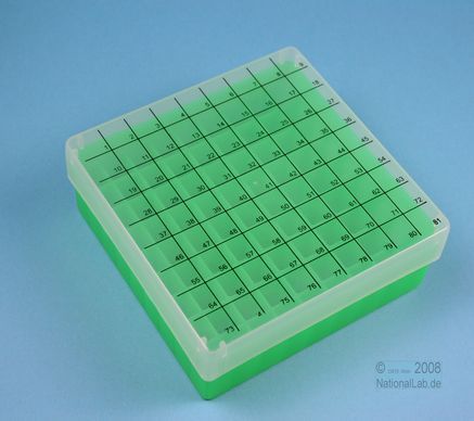 plastic-box EPPi® Box, 50mm, Neon- series, with fixed 9x9 grid, numeric coding on bottom and lid